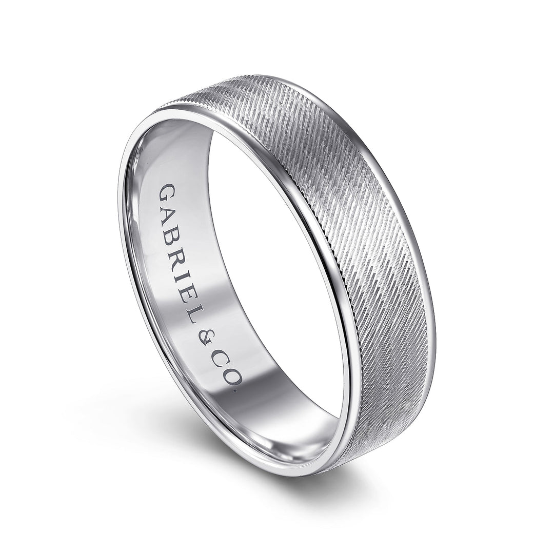 Gabriel & Co. MBL0102 60W4JJJ 14K White Gold 6mm   Brushed Finish and Polished Edge Men's Wedding Band