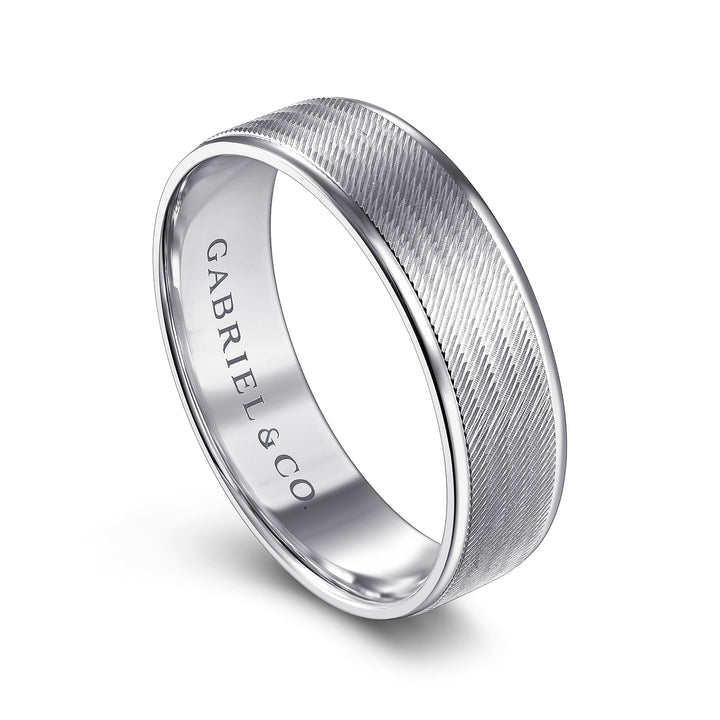 Gabriel & Co. MBL0102 60W4JJJ 14K White Gold 6mm   Brushed Finish and Polished Edge Men's Wedding Band