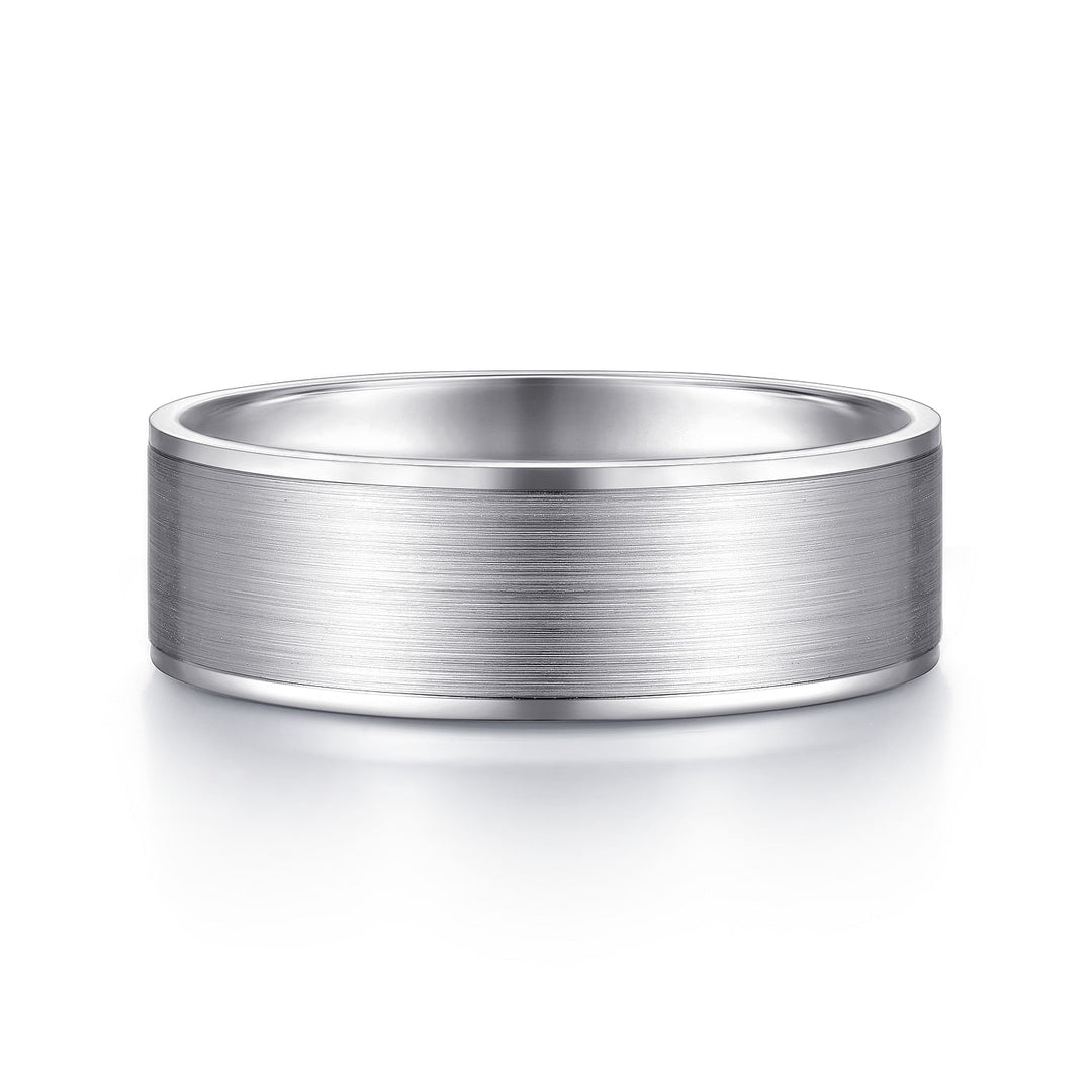 Gabriel & Co. MBL0143 70W4JJJ 14K White Gold 7mm   Satin Finish and Polished Edge Men's Wedding Band