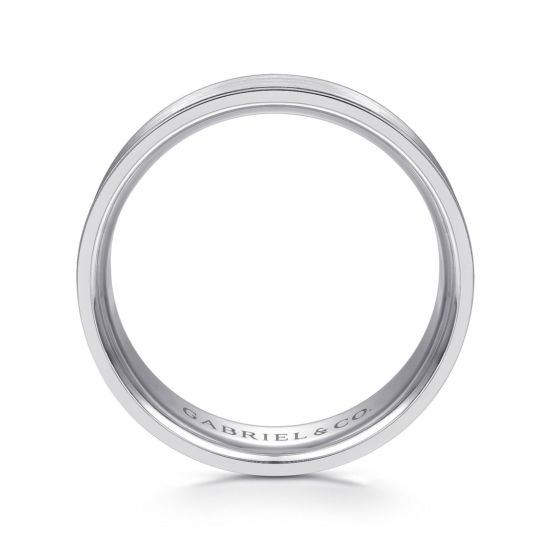 Gabriel & Co. MBL0143 70W4JJJ 14K White Gold 7mm   Satin Finish and Polished Edge Men's Wedding Band