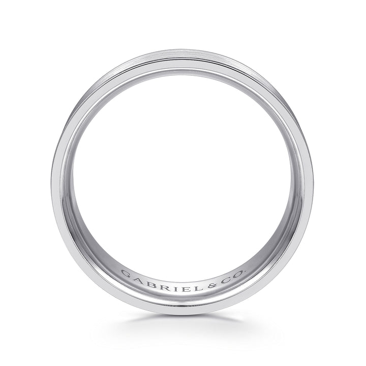 Gabriel & Co. MBL0143 70W4JJJ 14K White Gold 7mm   Satin Finish and Polished Edge Men's Wedding Band