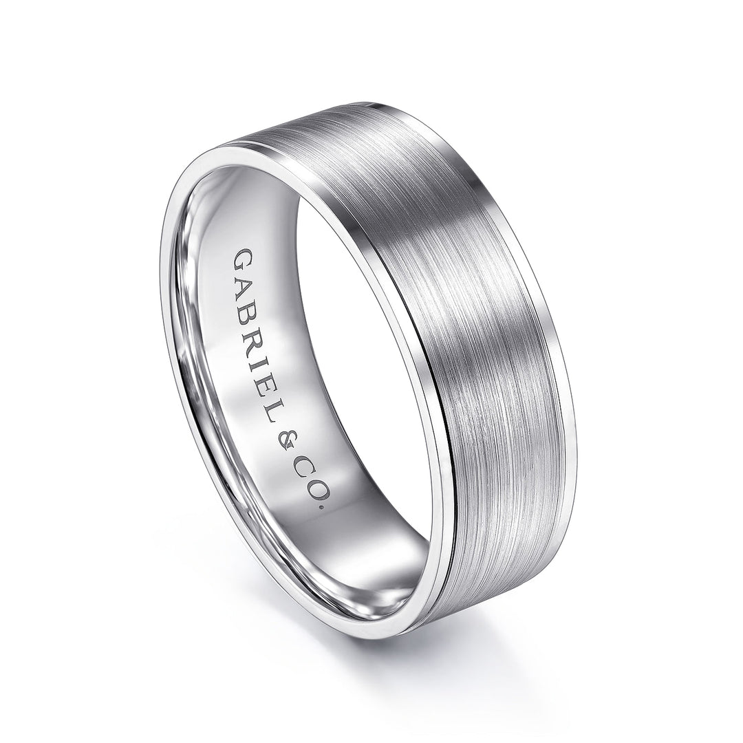 Gabriel & Co. MBL0143 70W4JJJ 14K White Gold 7mm   Satin Finish and Polished Edge Men's Wedding Band