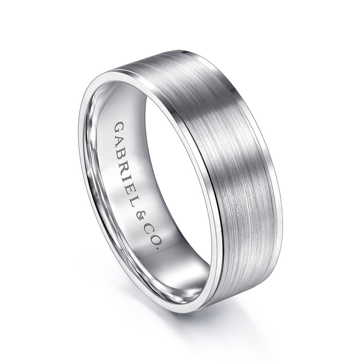 Gabriel & Co. MBL0143 70W4JJJ 14K White Gold 7mm   Satin Finish and Polished Edge Men's Wedding Band