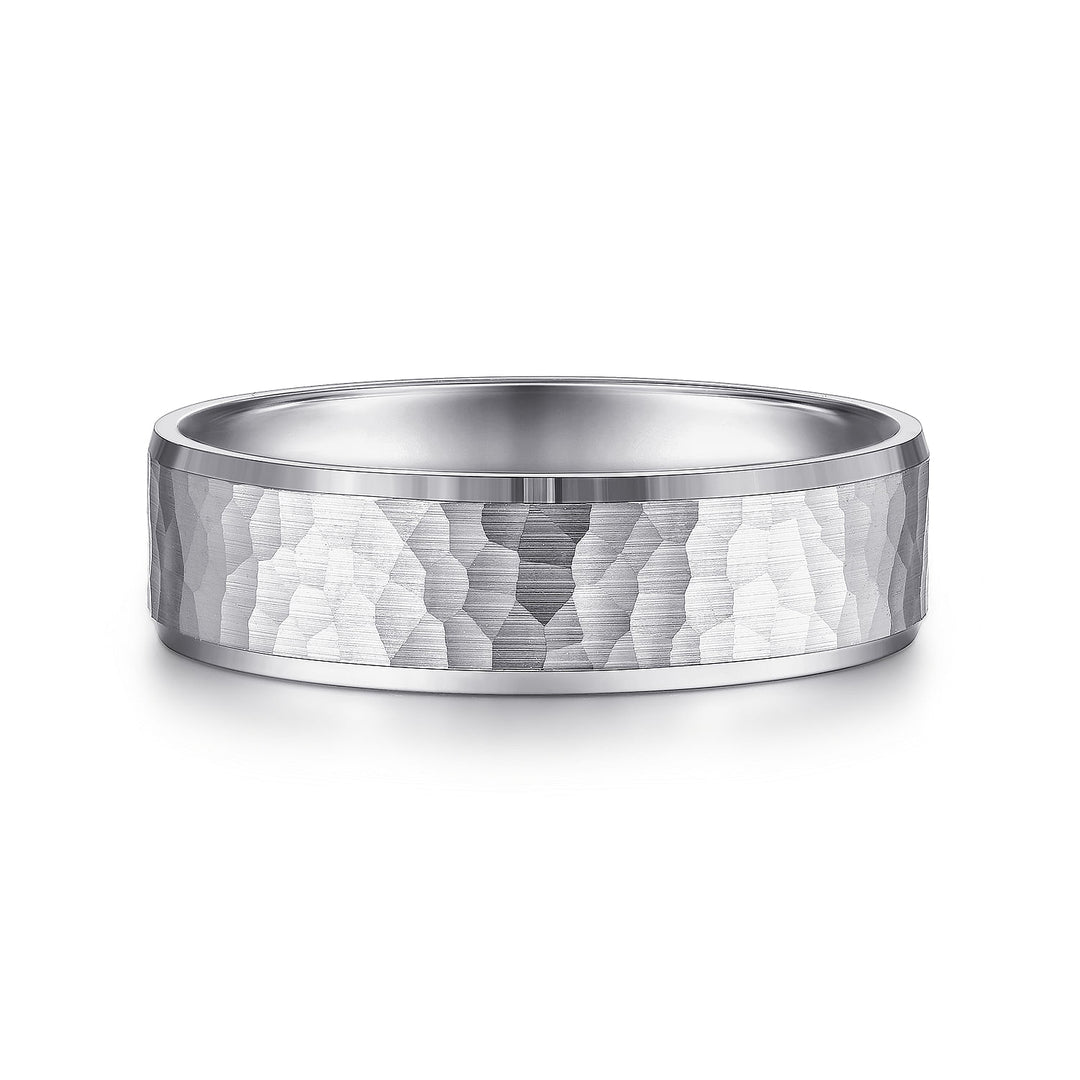 Gabriel & Co. MBL0146 60W4JJJ 14K White Gold 6mm   Hammered Center and Polished Edge Men's Wedding Band
