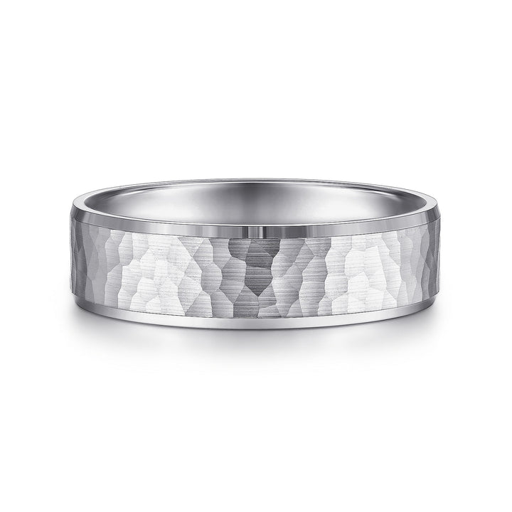Gabriel & Co. MBL0146 60W4JJJ 14K White Gold 6mm   Hammered Center and Polished Edge Men's Wedding Band