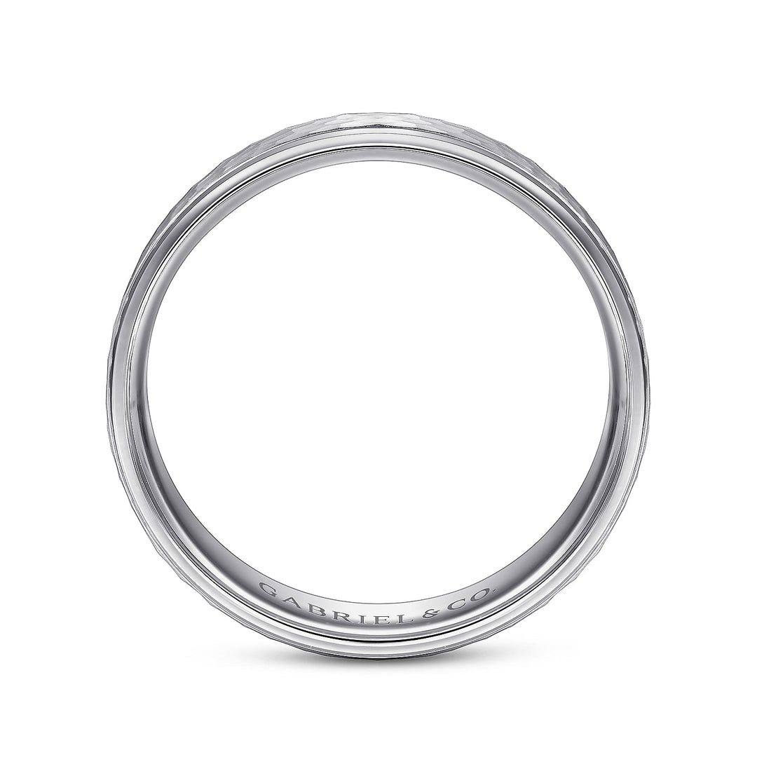 Gabriel & Co. MBL0146 60W4JJJ 14K White Gold 6mm   Hammered Center and Polished Edge Men's Wedding Band