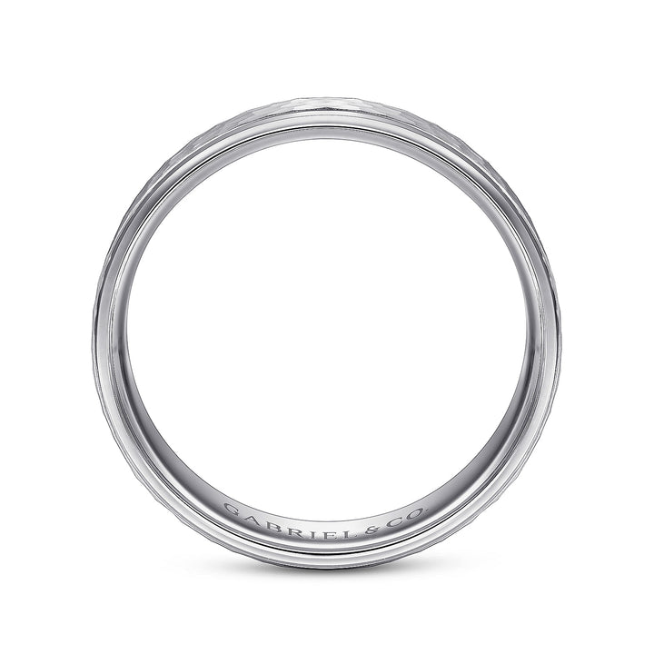 Gabriel & Co. MBL0146 60W4JJJ 14K White Gold 6mm   Hammered Center and Polished Edge Men's Wedding Band