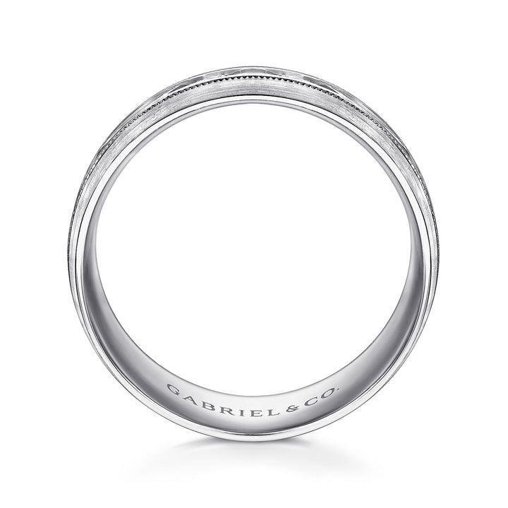 Gabriel & Co. MBM0103 80W4JJJ 14K White Gold 8mm   Engraved Center Pattern, Milgrain Channel Men's Wedding Band