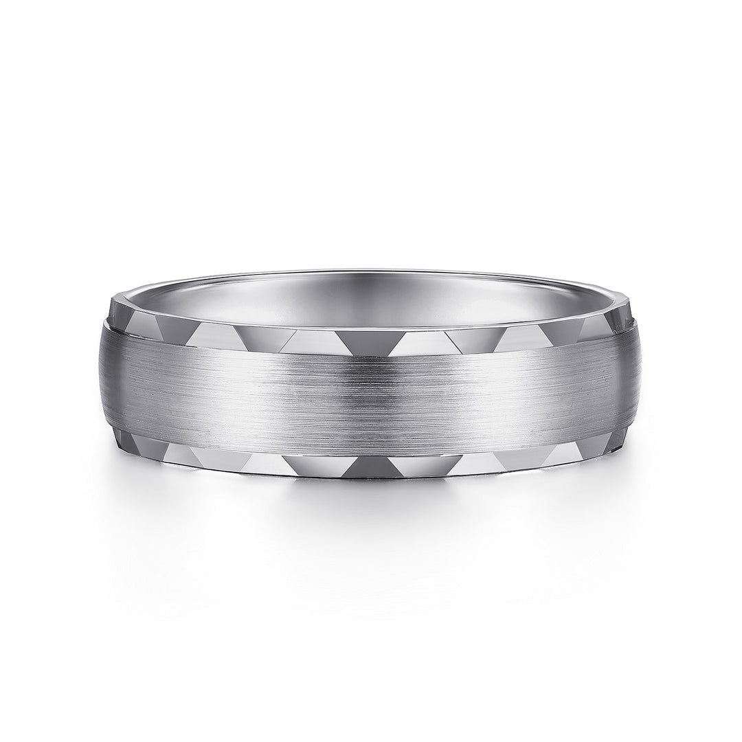 Gabriel & Co. MBM0105 60W4JJJ 14K White Gold 6mm   Diamond Coin Cut Edge Satin Finish Men's Wedding Band