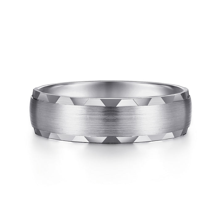 Gabriel & Co. MBM0105 60W4JJJ 14K White Gold 6mm   Diamond Coin Cut Edge Satin Finish Men's Wedding Band