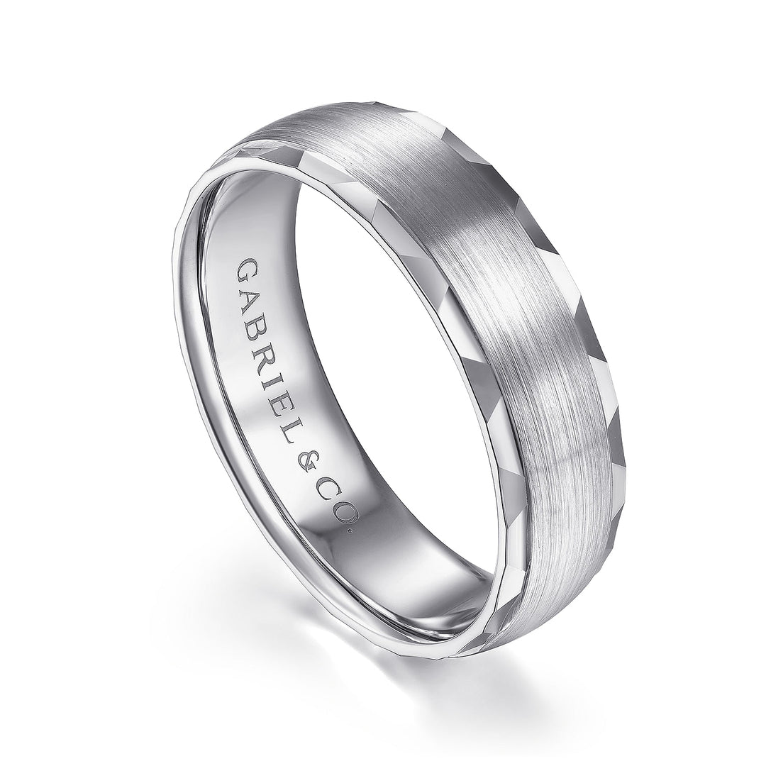 Gabriel & Co. MBM0105 60W4JJJ 14K White Gold 6mm   Diamond Coin Cut Edge Satin Finish Men's Wedding Band