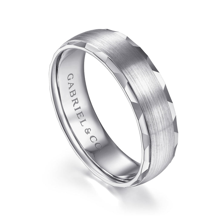 Gabriel & Co. MBM0105 60W4JJJ 14K White Gold 6mm   Diamond Coin Cut Edge Satin Finish Men's Wedding Band