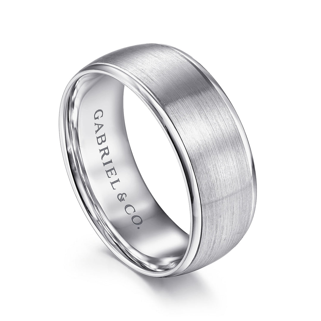 Gabriel & Co. MBM0107 80W4JJJ 14K White Gold 8mm   Satin Center and Polished Edge Men's Wedding Band