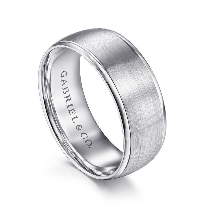 Gabriel & Co. MBM0107 80W4JJJ 14K White Gold 8mm   Satin Center and Polished Edge Men's Wedding Band