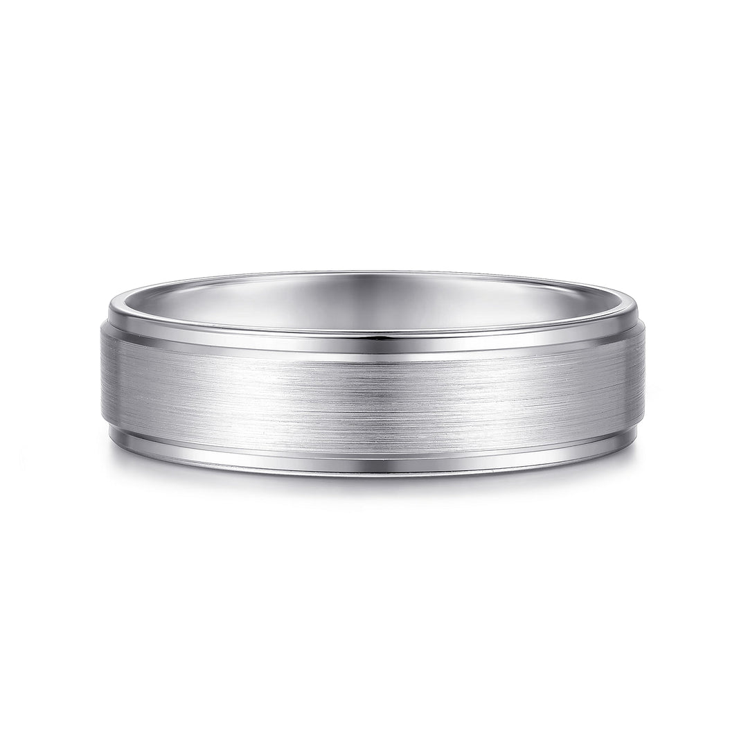 Gabriel & Co. MBM0109 60W4JJJ 14K White Gold 6mm Satin Polish Center and Beveled Edge Men's Wedding Band
