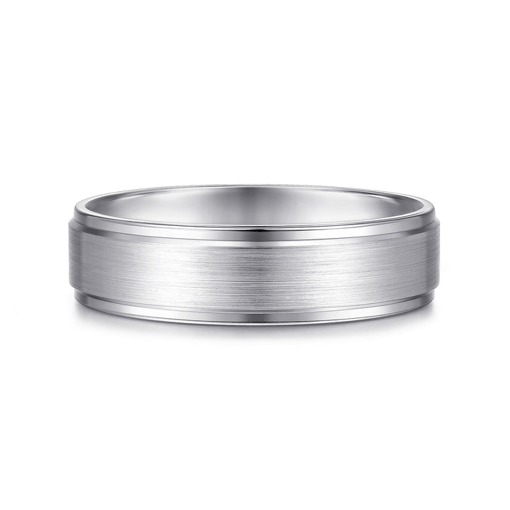 Gabriel & Co. MBM0109 60W4JJJ 14K White Gold 6mm Satin Polish Center and Beveled Edge Men's Wedding Band