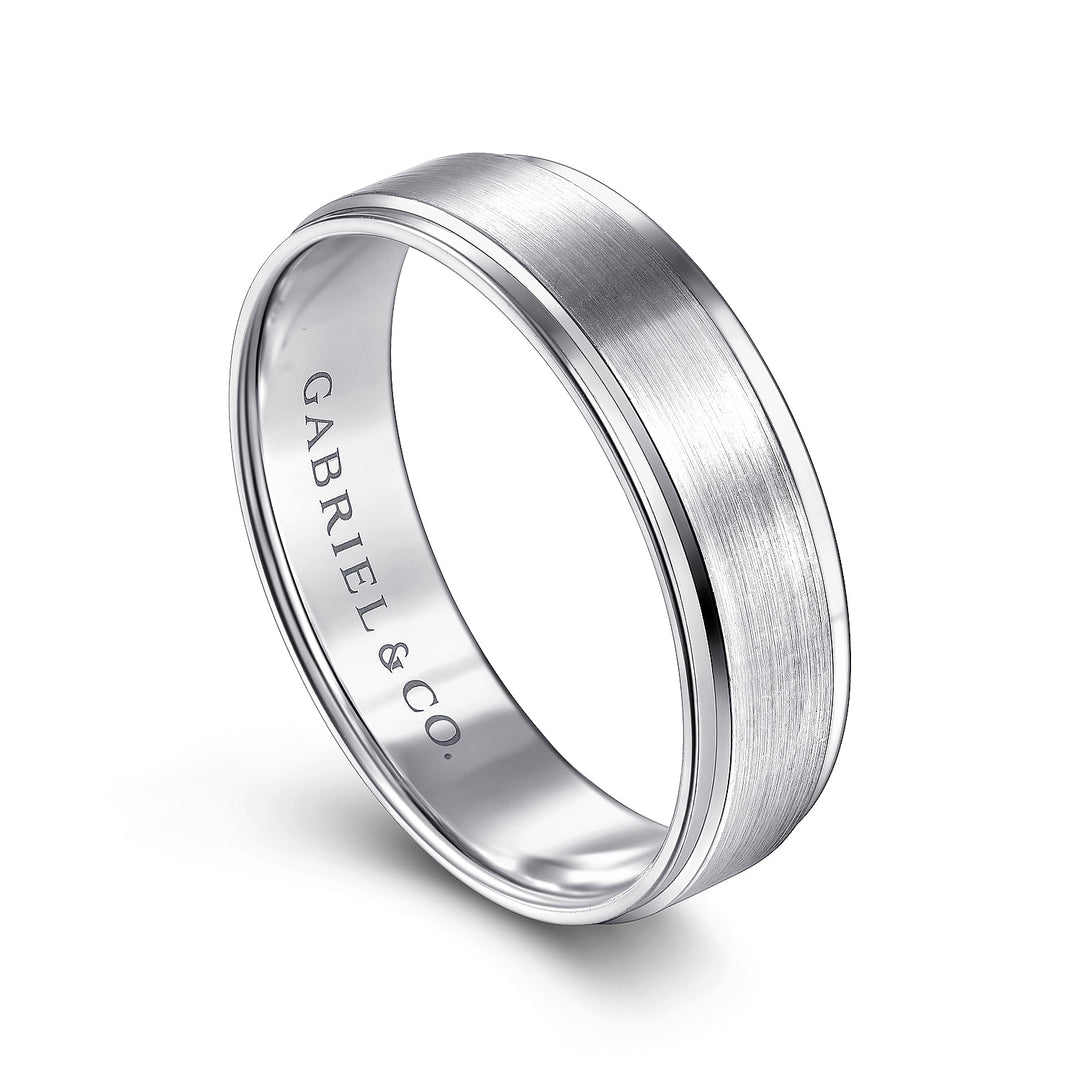Gabriel & Co. MBM0109 60W4JJJ 14K White Gold 6mm Satin Polish Center and Beveled Edge Men's Wedding Band
