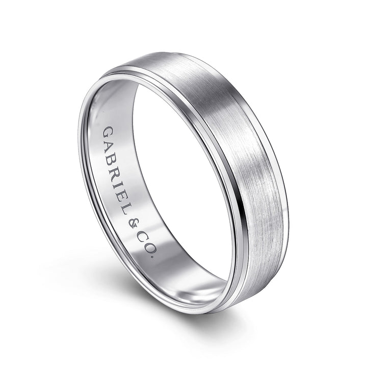 Gabriel & Co. MBM0109 60W4JJJ 14K White Gold 6mm Satin Polish Center and Beveled Edge Men's Wedding Band