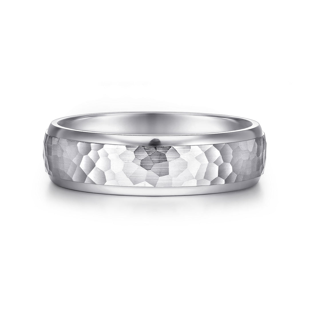 Gabriel & Co. MBM0112 60W4JJJ 14K White Gold 6mm    Hammered Center and Polished Edge Men's Wedding Band