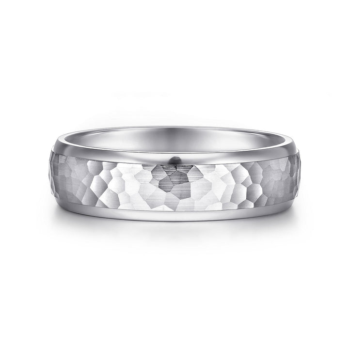 Gabriel & Co. MBM0112 60W4JJJ 14K White Gold 6mm    Hammered Center and Polished Edge Men's Wedding Band