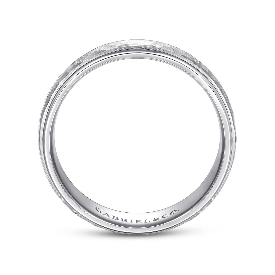 Gabriel & Co. MBM0112 60W4JJJ 14K White Gold 6mm    Hammered Center and Polished Edge Men's Wedding Band