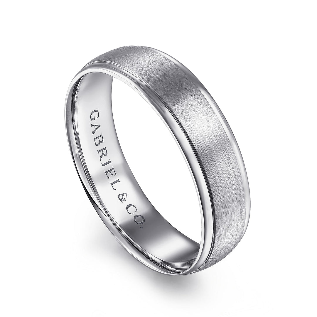 Gabriel & Co. MBM0115 60W4JJJ 14K White Gold 6mm   Rounded Satin Polished Edge Men's Wedding Band