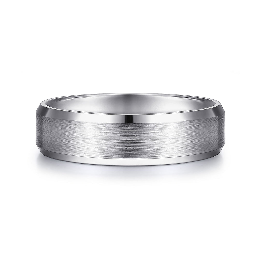 Gabriel & Co. MBM0123 60W4JJJ 14K White Gold 6mm    Rounded Satin Center and Polished Beveled Edge Men's Wedding Band