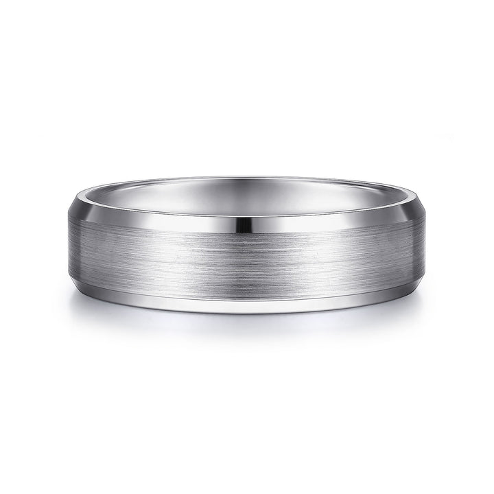 Gabriel & Co. MBM0123 60W4JJJ 14K White Gold 6mm    Rounded Satin Center and Polished Beveled Edge Men's Wedding Band