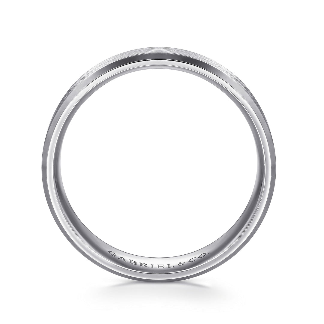 Gabriel & Co. MBM0123 60W4JJJ 14K White Gold 6mm    Rounded Satin Center and Polished Beveled Edge Men's Wedding Band