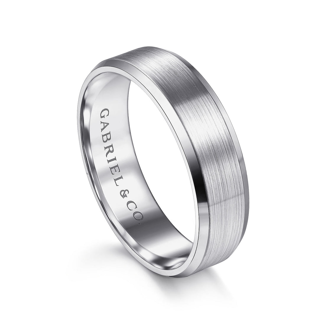 Gabriel & Co. MBM0123 60W4JJJ 14K White Gold 6mm    Rounded Satin Center and Polished Beveled Edge Men's Wedding Band
