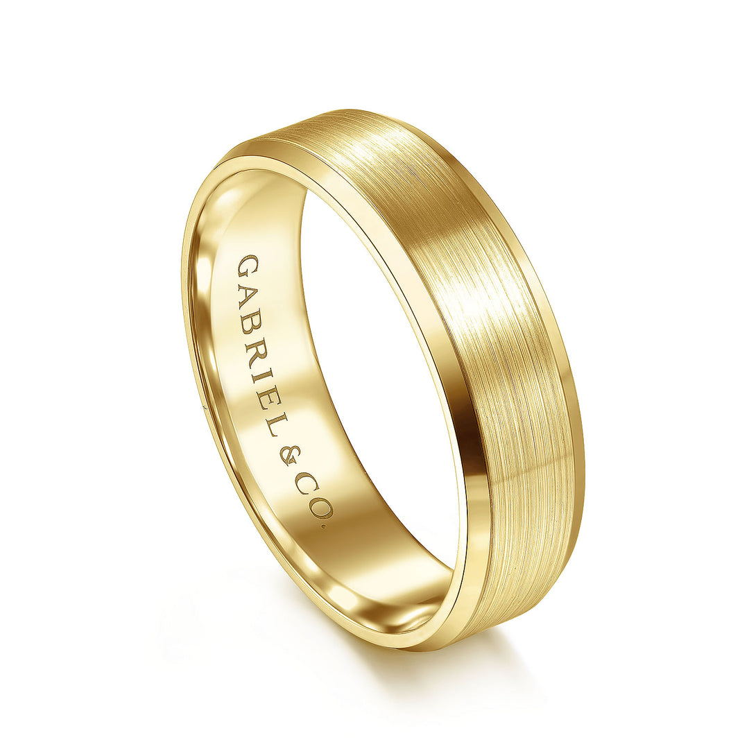Gabriel & Co. MBM0123 60Y4JJJ 14K Yellow Gold 6mm    Rounded Satin Center and Polished Beveled Edge Men's Wedding Band