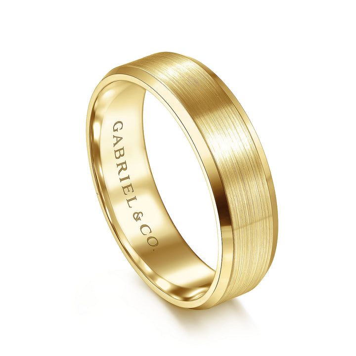 Gabriel & Co. MBM0123 60Y4JJJ 14K Yellow Gold 6mm    Rounded Satin Center and Polished Beveled Edge Men's Wedding Band