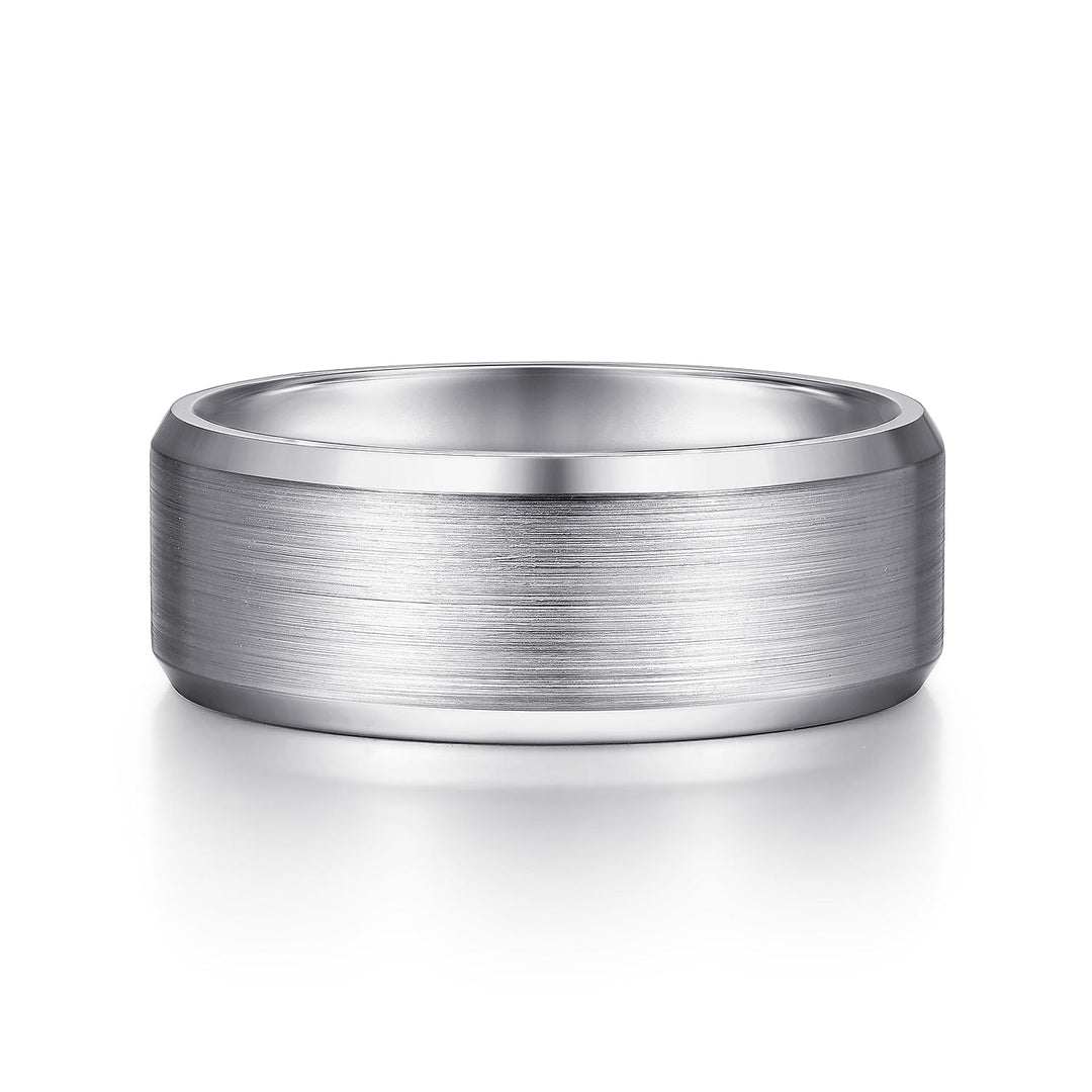 Gabriel & Co. MBM0124 80W4JJJ 14K White Gold 8mm   Satin Center and Beveled Edge Men's Wedding Band