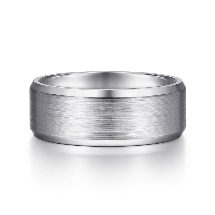 Gabriel & Co. MBM0124 80W4JJJ 14K White Gold 8mm   Satin Center and Beveled Edge Men's Wedding Band