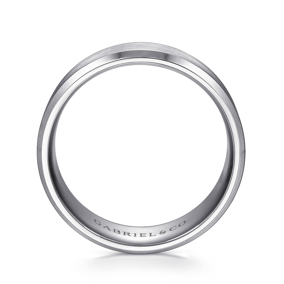Gabriel & Co. MBM0124 80W4JJJ 14K White Gold 8mm   Satin Center and Beveled Edge Men's Wedding Band