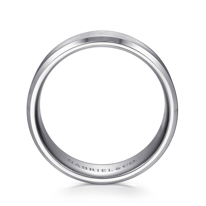 Gabriel & Co. MBM0124 80W4JJJ 14K White Gold 8mm   Satin Center and Beveled Edge Men's Wedding Band