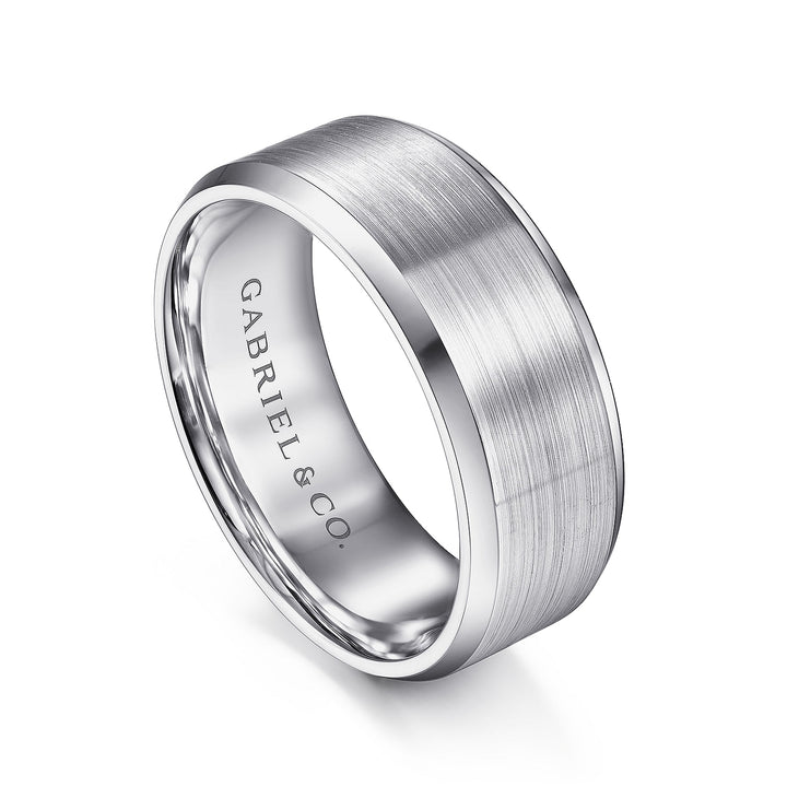 Gabriel & Co. MBM0124 80W4JJJ 14K White Gold 8mm   Satin Center and Beveled Edge Men's Wedding Band