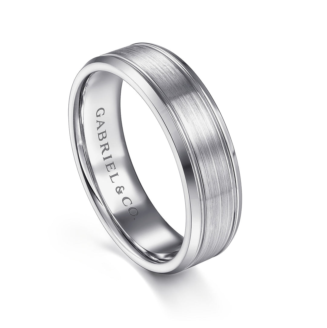 Gabriel & Co. MBM0127 60W4JJJ 14K White Gold 6mm   Satin Channel Polished Edge Men's Wedding Band