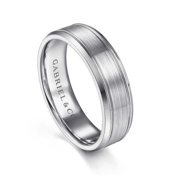 Gabriel & Co. MBM0127 60W4JJJ 14K White Gold 6mm   Satin Channel Polished Edge Men's Wedding Band