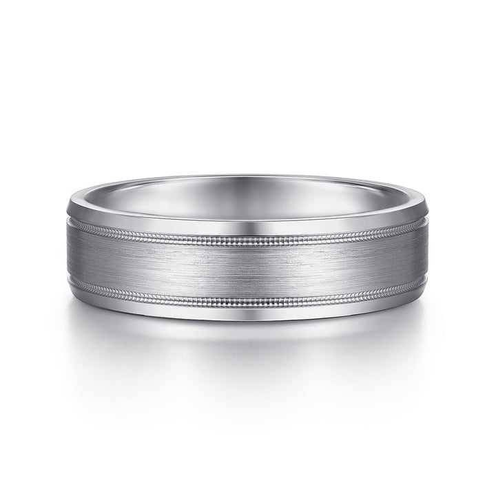 Gabriel & Co. MBM0128 60W4JJJ 14K White Gold 6mm   Satin Polish Center and Milgrain Edge Men's Wedding Band