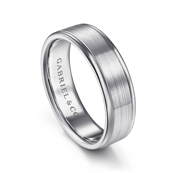 Gabriel & Co. MBM0132 60W4JJJ 14K White Gold 6mm   Satin Center and Polished Edge Men's Wedding Band