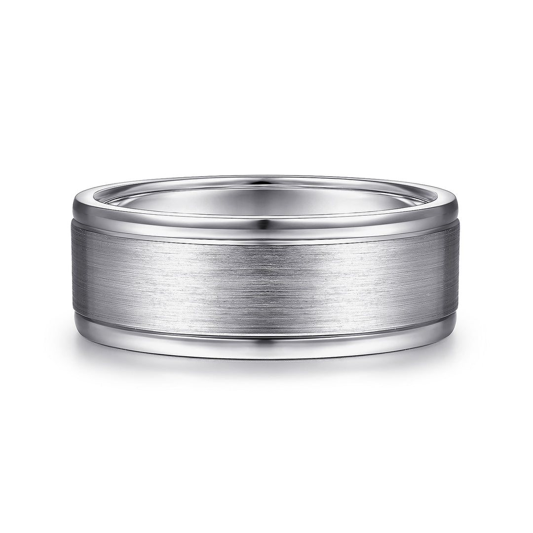 Gabriel & Co. MBM0141 80W4JJJ 14K White Gold 8mm   Satin Center and Polished Edge Men's Wedding Band