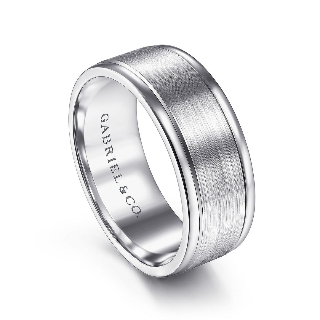 Gabriel & Co. MBM0141 80W4JJJ 14K White Gold 8mm   Satin Center and Polished Edge Men's Wedding Band