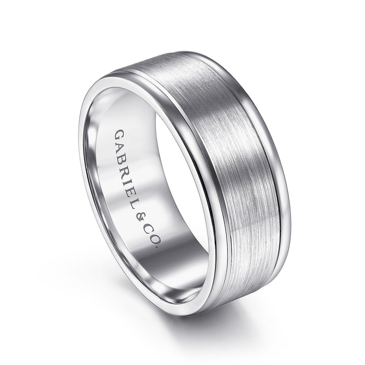 Gabriel & Co. MBM0141 80W4JJJ 14K White Gold 8mm   Satin Center and Polished Edge Men's Wedding Band