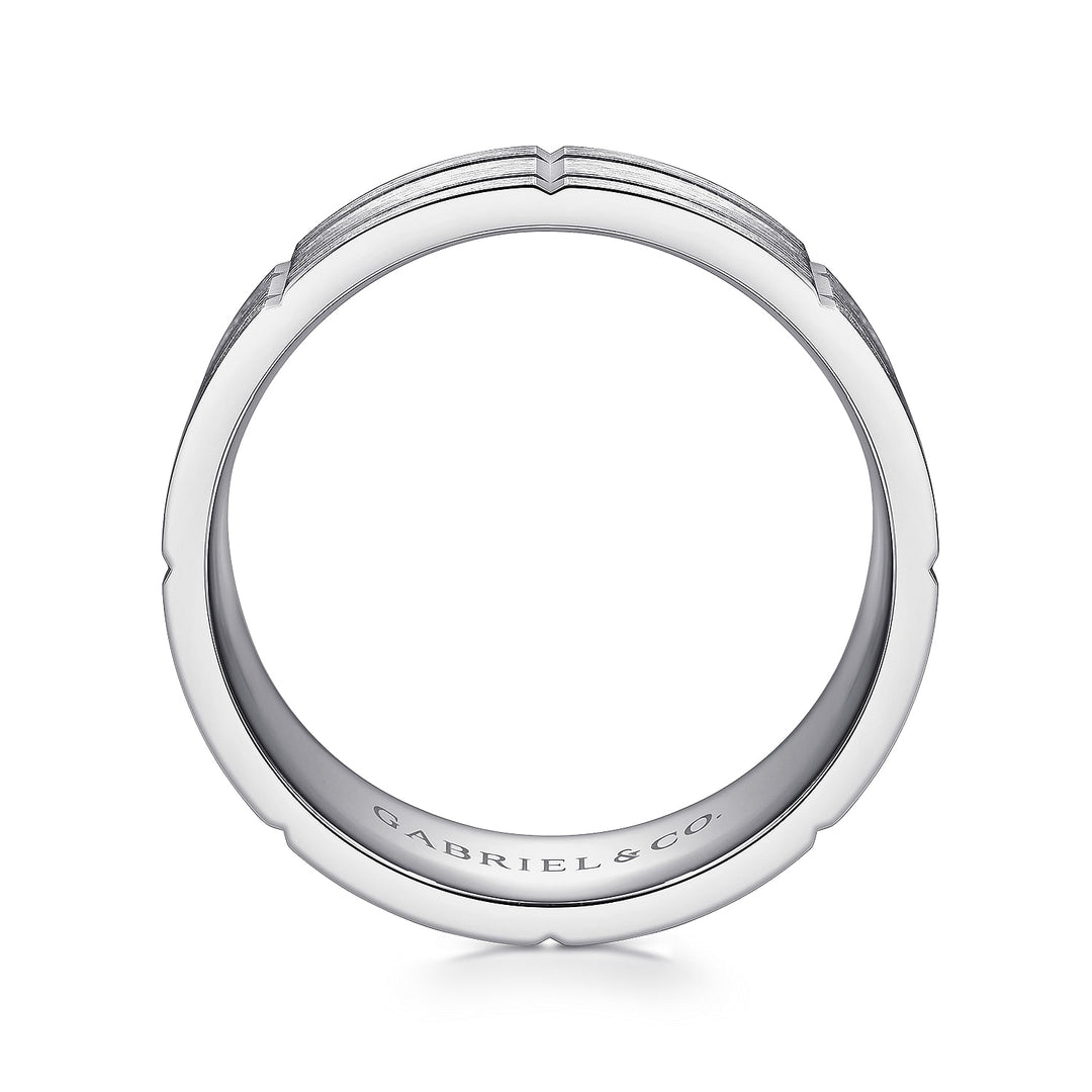 Gabriel & Co. MBM0142 80W4JJJ 14K White Gold 8mm   Grooved Elongated Checkered Pattern Men's Wedding Band