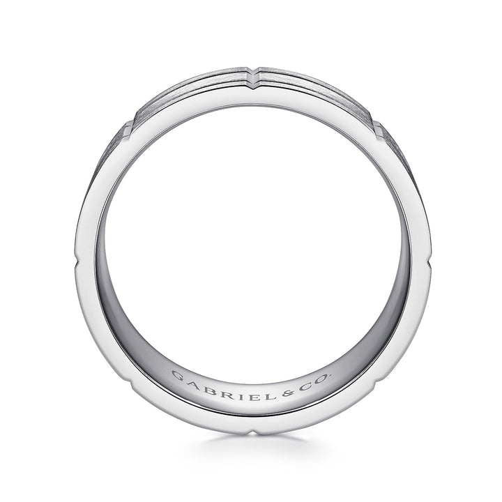 Gabriel & Co. MBM0142 80W4JJJ 14K White Gold 8mm   Grooved Elongated Checkered Pattern Men's Wedding Band