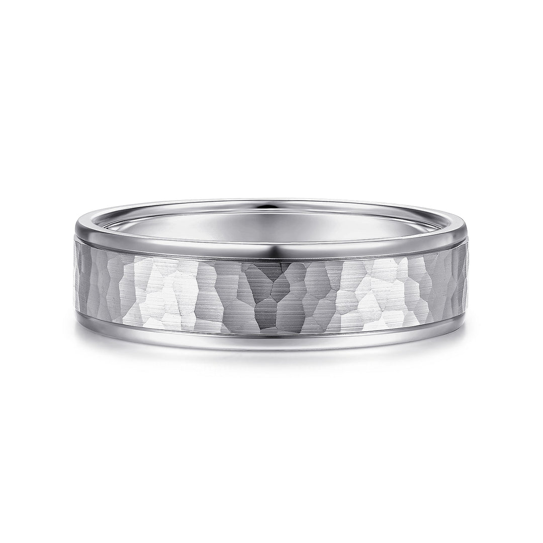 Gabriel & Co. MBM0157 60W4JJJ 14K White Gold 6mm   Hammered Center, Polished Edge Men's Wedding Band