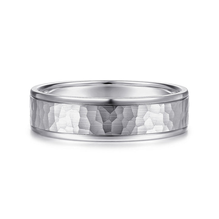 Gabriel & Co. MBM0157 60W4JJJ 14K White Gold 6mm   Hammered Center, Polished Edge Men's Wedding Band