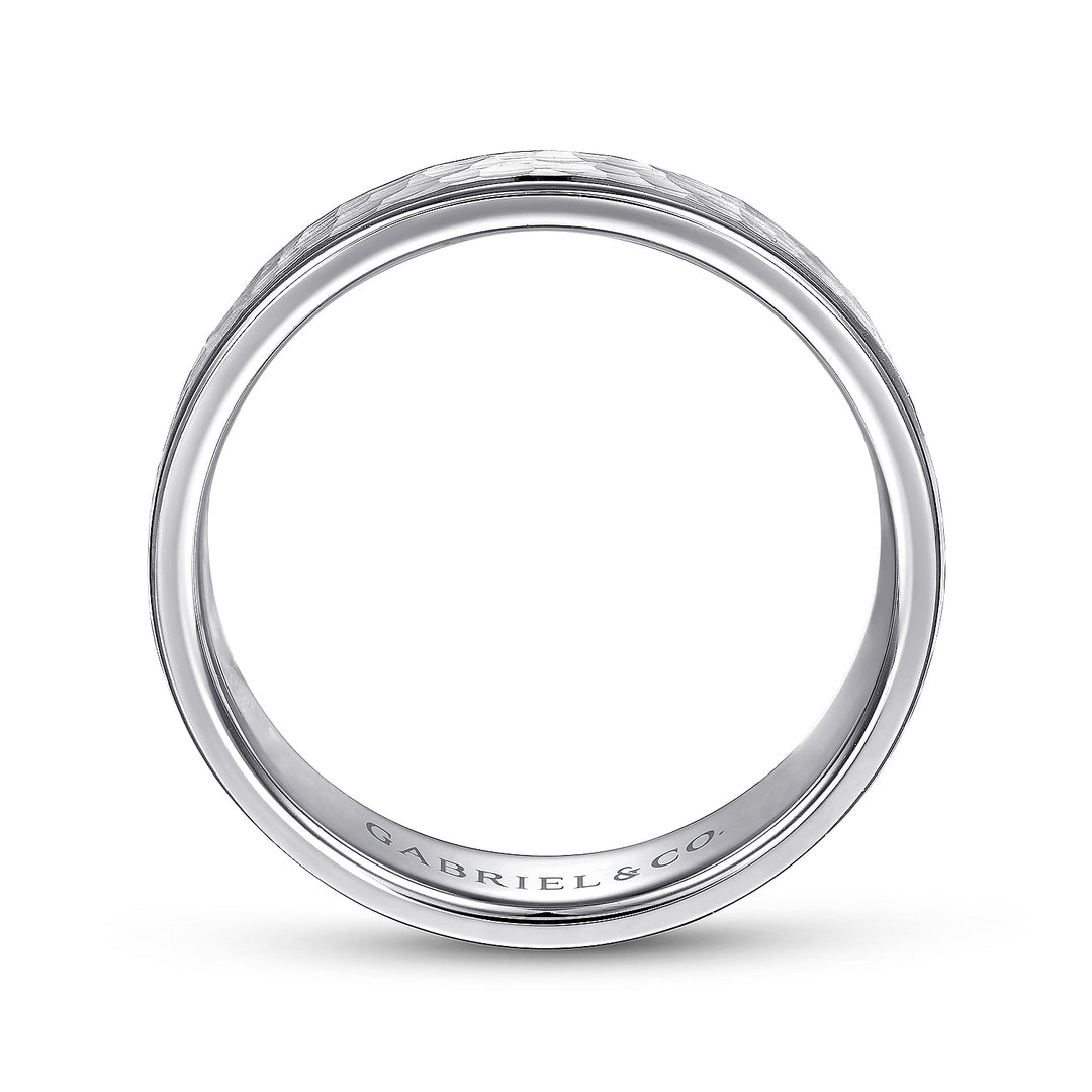 Gabriel & Co. MBM0157 60W4JJJ 14K White Gold 6mm   Hammered Center, Polished Edge Men's Wedding Band