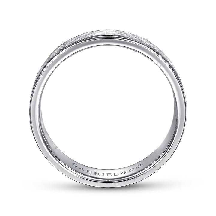 Gabriel & Co. MBM0157 60W4JJJ 14K White Gold 6mm   Hammered Center, Polished Edge Men's Wedding Band